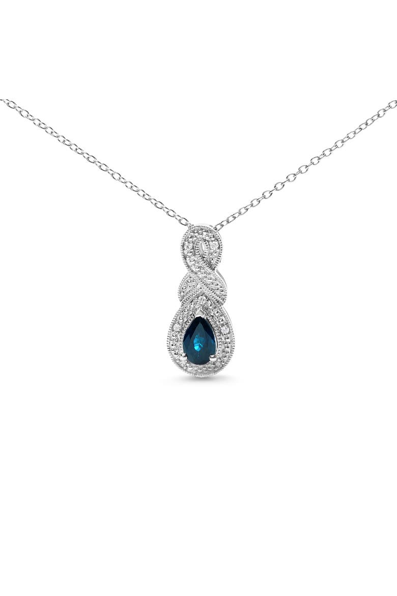 Silver 6x4mm Pear Sapphire and Diamond Accent Infinity Drop Pendant Necklace, Main, color, White