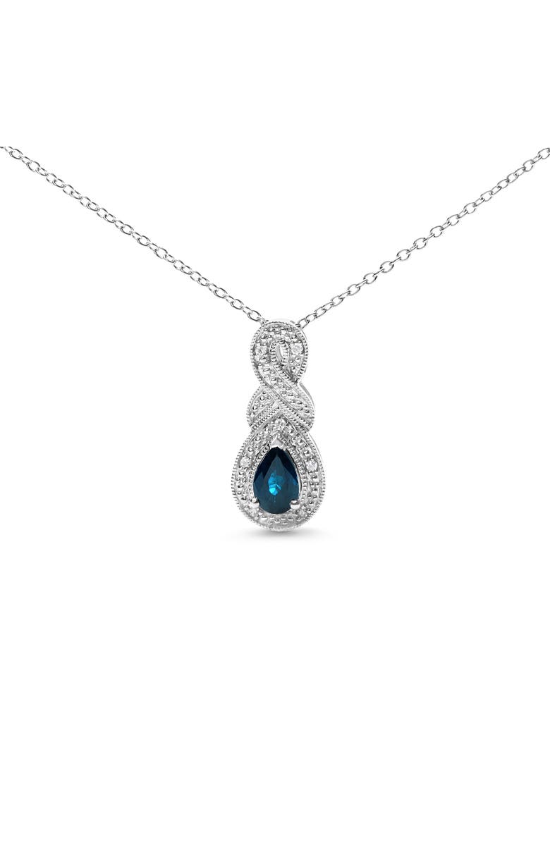 Haus of Brilliance Silver 6x4mm Pear Sapphire and Diamond Accent Infinity Drop Pendant Necklace, Main, color, White