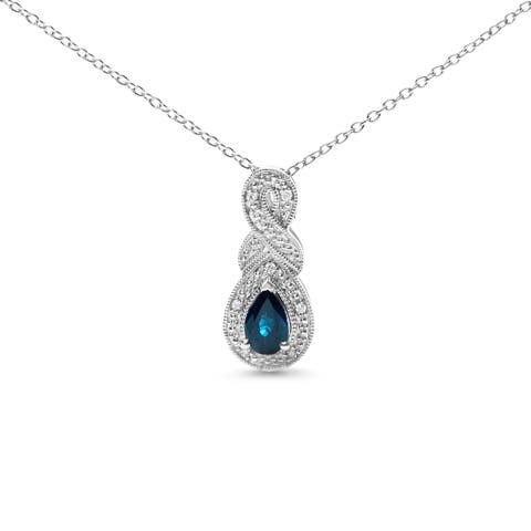 Silver 6x4mm Pear Sapphire and Diamond Accent Infinity Drop Pendant Necklace