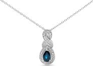 Haus of Brilliance Silver 6x4mm Pear Sapphire and Diamond Accent Infinity Drop Pendant Necklace