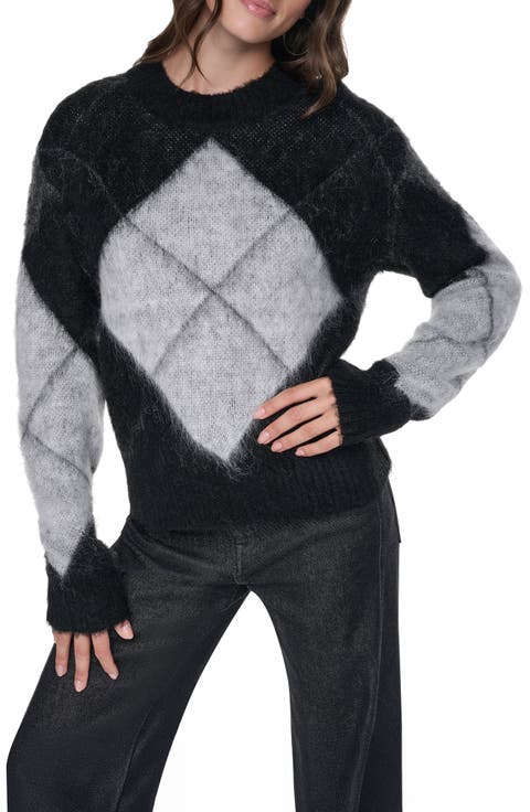 Brushed Argyle Intarsia Crewneck Sweater
