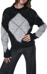 DKNY Brushed Argyle Intarsia Crewneck Sweater