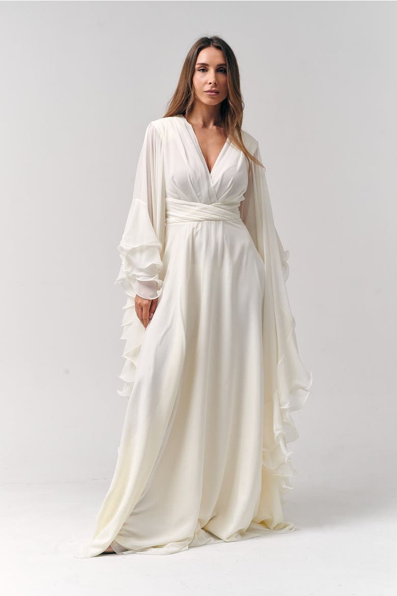 Ruffles Chiffon Maxi Dress, Alternate, color, Off-White