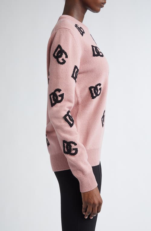 Dolce & Gabbana Wool Sweater With Dg Logo Inlay In F0473 Rosa Polvere Scuro