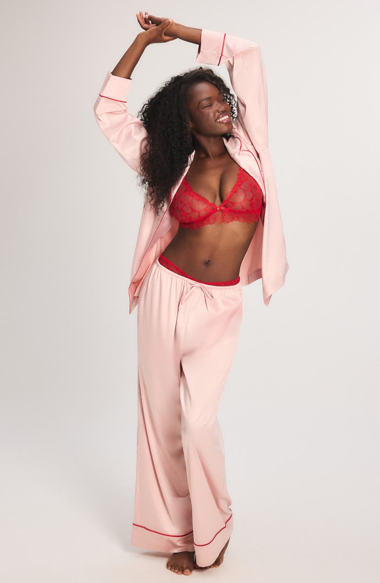 SAVAGE X FENTY Satin Ever After Pajama Shirt, Alternate, color, Retro Rose