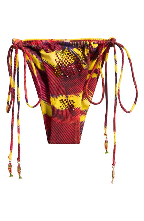 Diamante Crystal Embellished Side Tie Bikini Bottoms