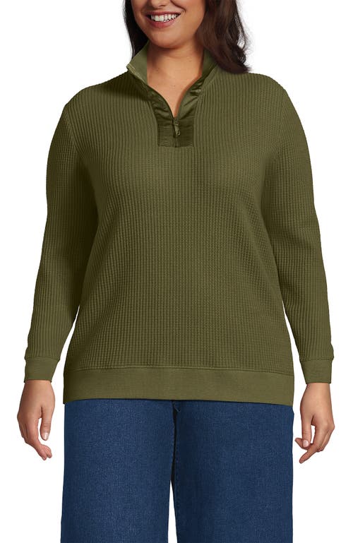 Lands' End Long Sleeve Waffle Quarter Zip Pullover In Multi