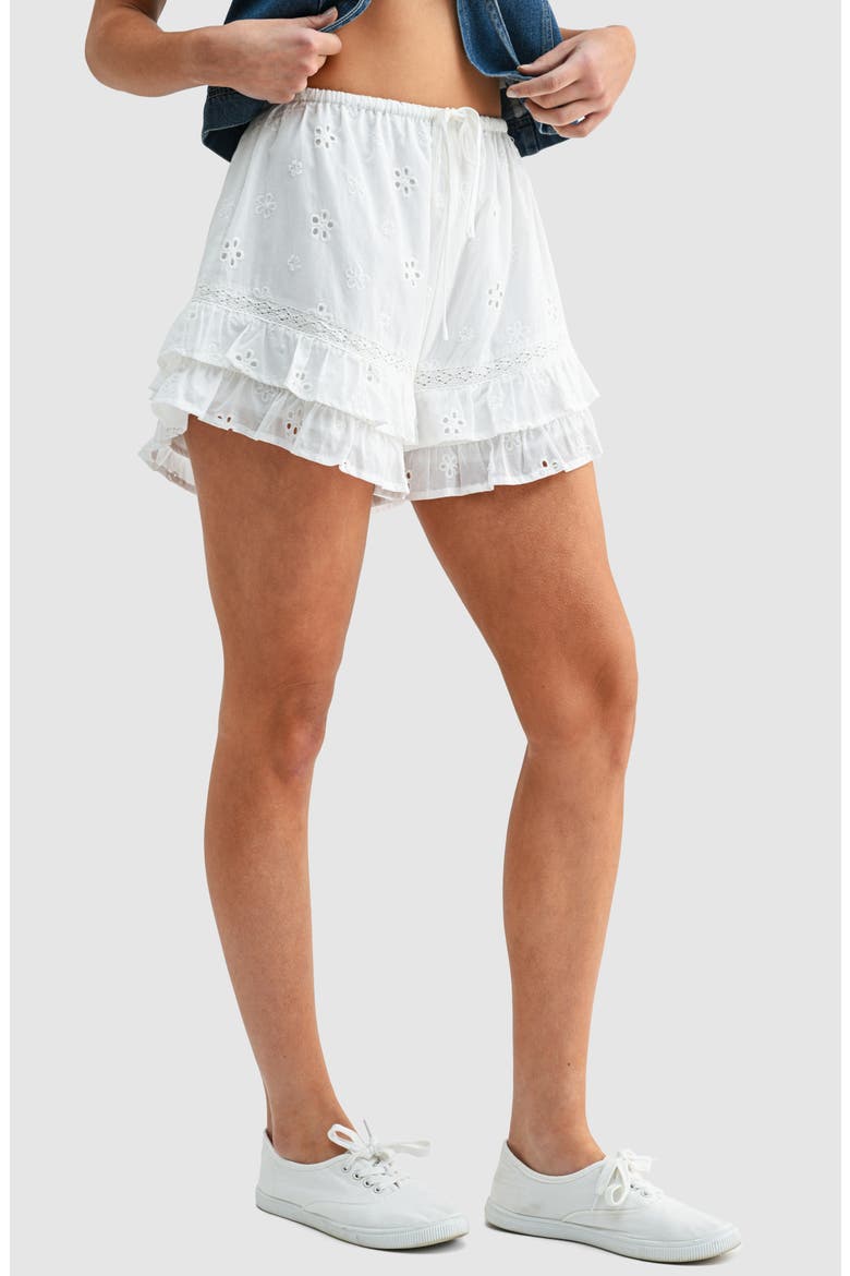 Ruffle Eyelet High Waist Shorts, Alternate, color, OFF WHITE