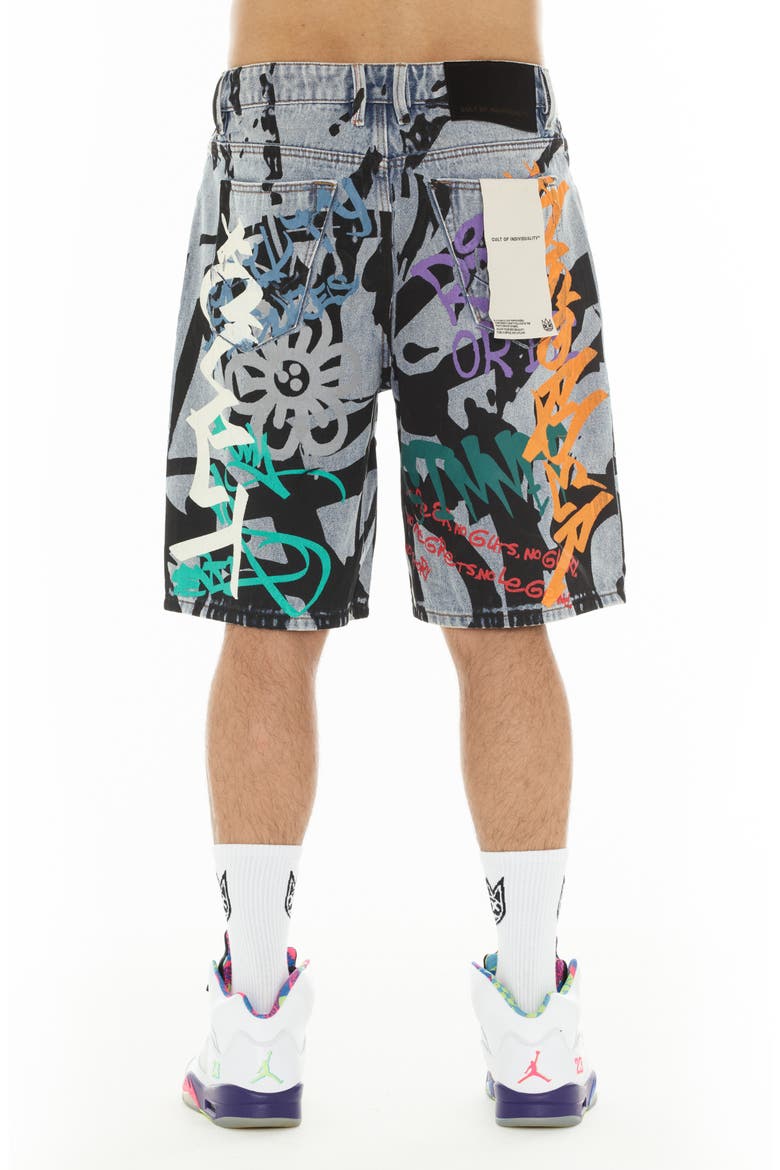 Grunge Distressed Denim Shorts, Alternate, color, GRAFFITI