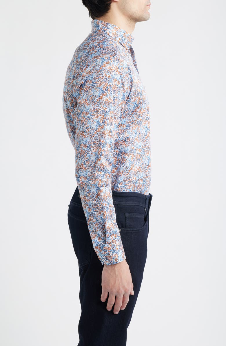 Johnston & Murphy Logan Print Button-Up Shirt, Alternate, color, Orange/ Navy Paisley