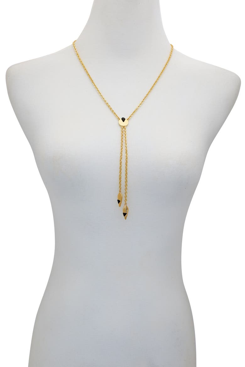 Jet Crystal Gold- Lariat Necklace, Alternate, color, 14K Gold Plated
