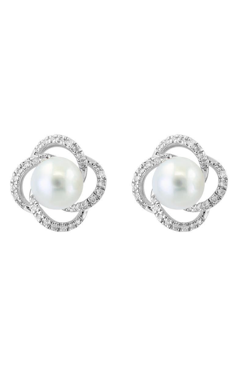 EFFY Sterling Silver Freshwater Pearl & Diamond Stud Earrings, Main, color, 