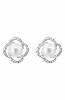 EFFY Sterling Silver Freshwater Pearl & Diamond Stud Earrings