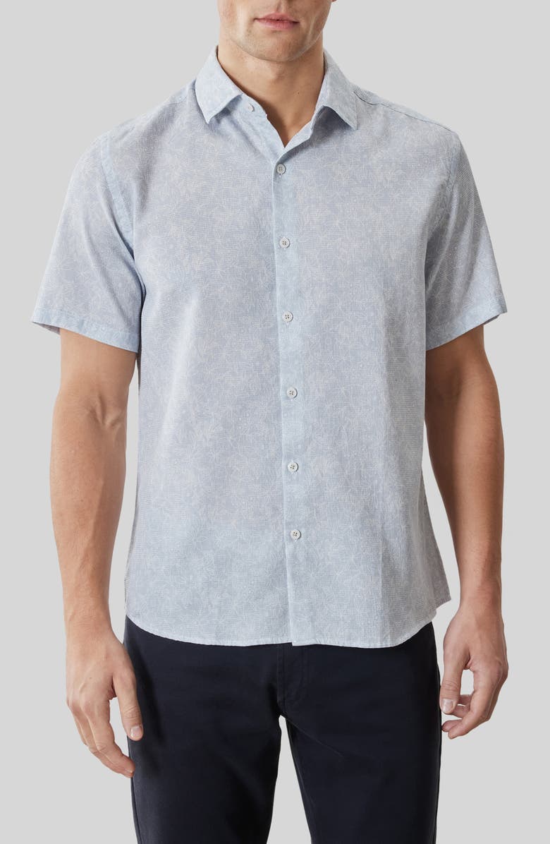 Robert Barakett Samore Floral Short Sleeve Button-Up Shirt, Main, color, Powder Blue