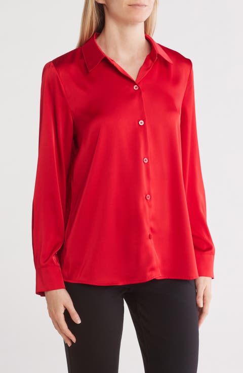 Satin Long Sleeve Button-Up Shirt