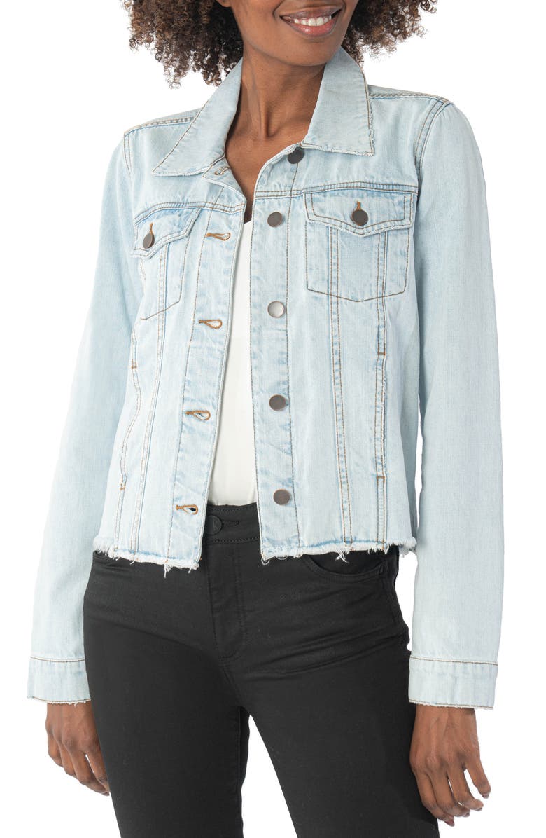 KUT from the Kloth Julia Raw Hem Crop Denim Trucker Jacket, Main, color,