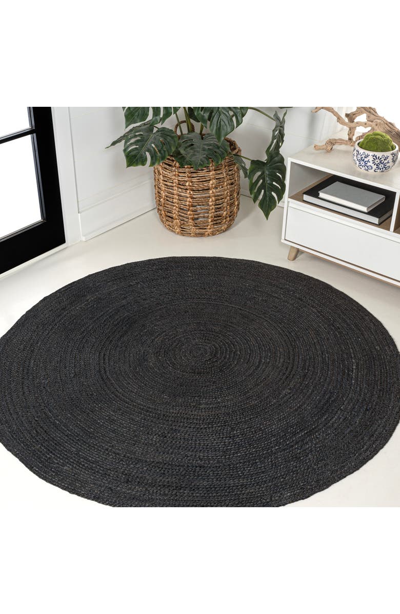 JONATHAN Y Zara Braided Coastal Cottage Round Jute Round Area Rug, Alternate, color, Black