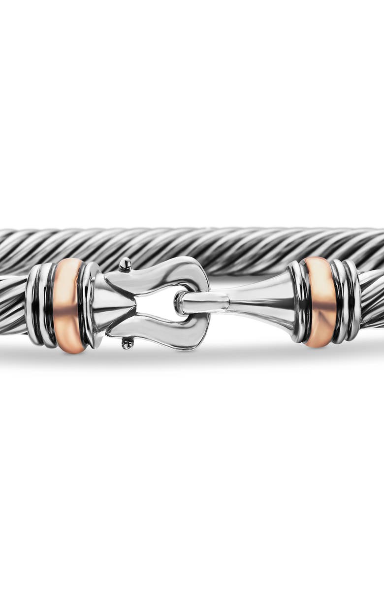 David Yurman Buckle Classic Cable Bracelet in Sterling Silver with 18K Rose Gold, 4mm, Alternate, color, Silver