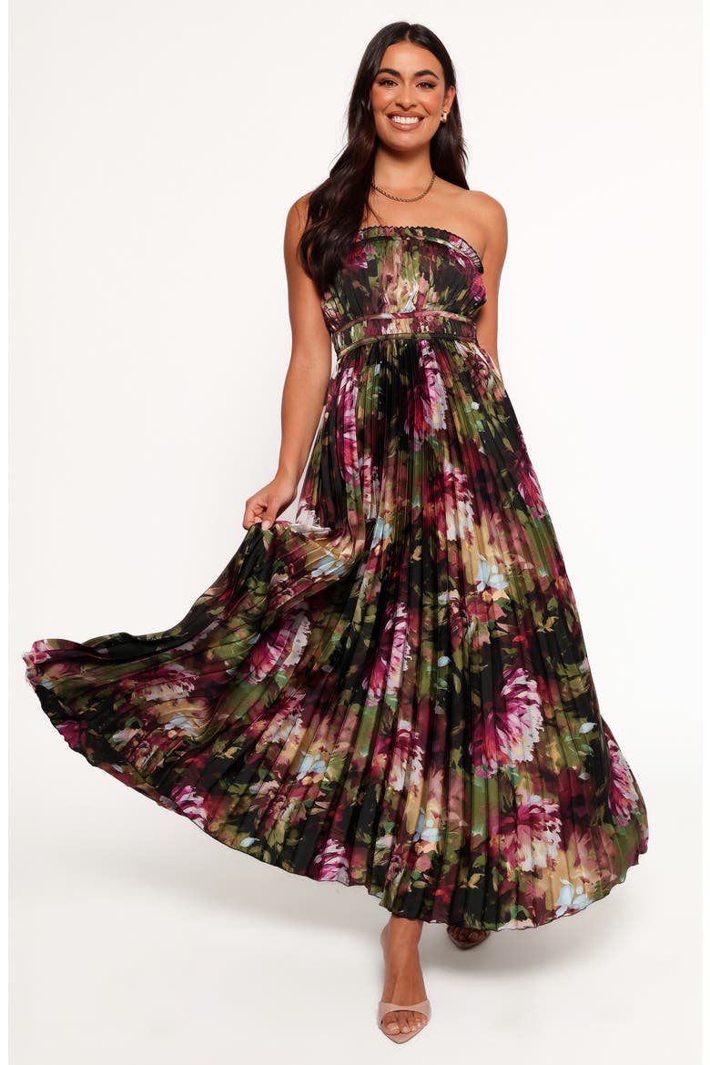 Angelique Floral Print Strapless Maxi Dress, Alternate, color, GREY BLURRED FLORAL