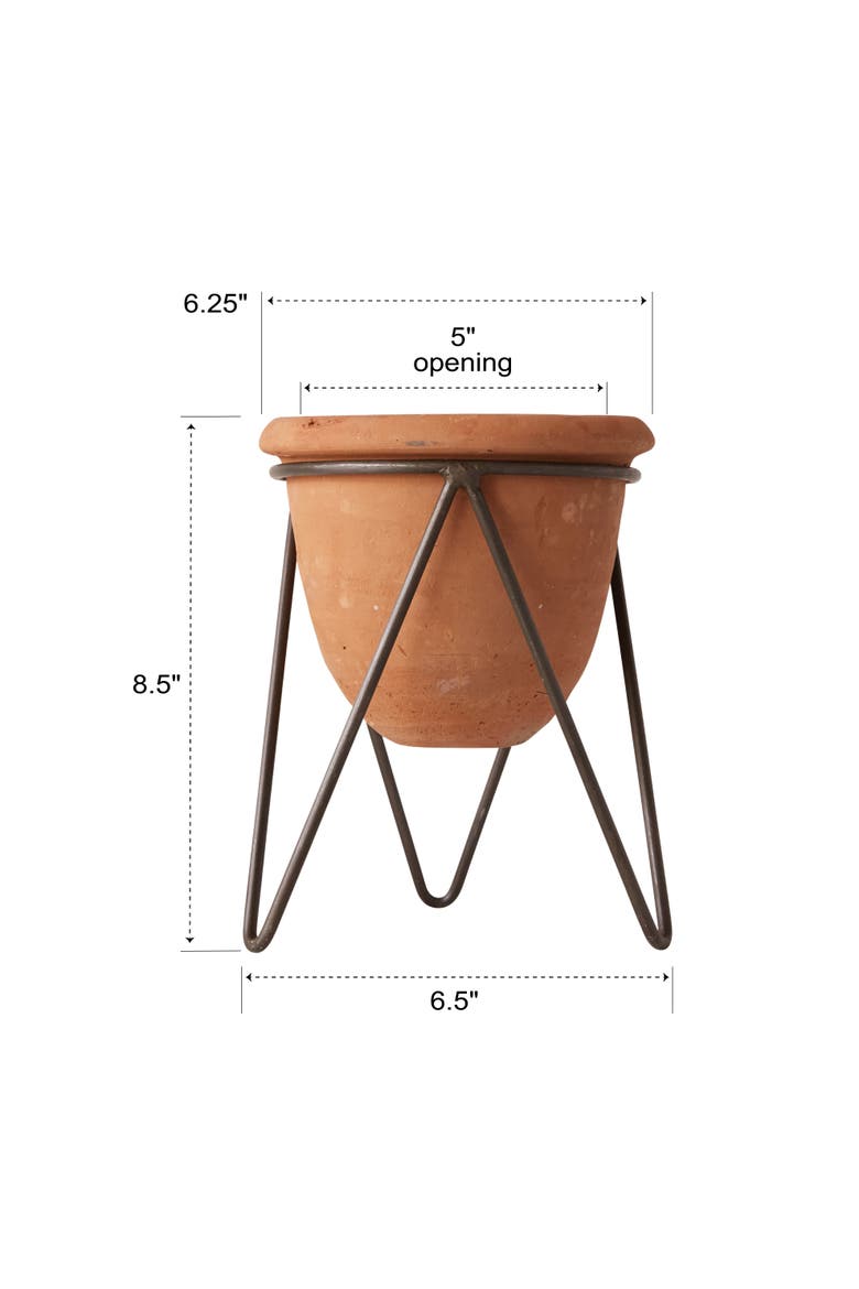 Terracotta Pot with Metal Stand, Alternate, color, Orange