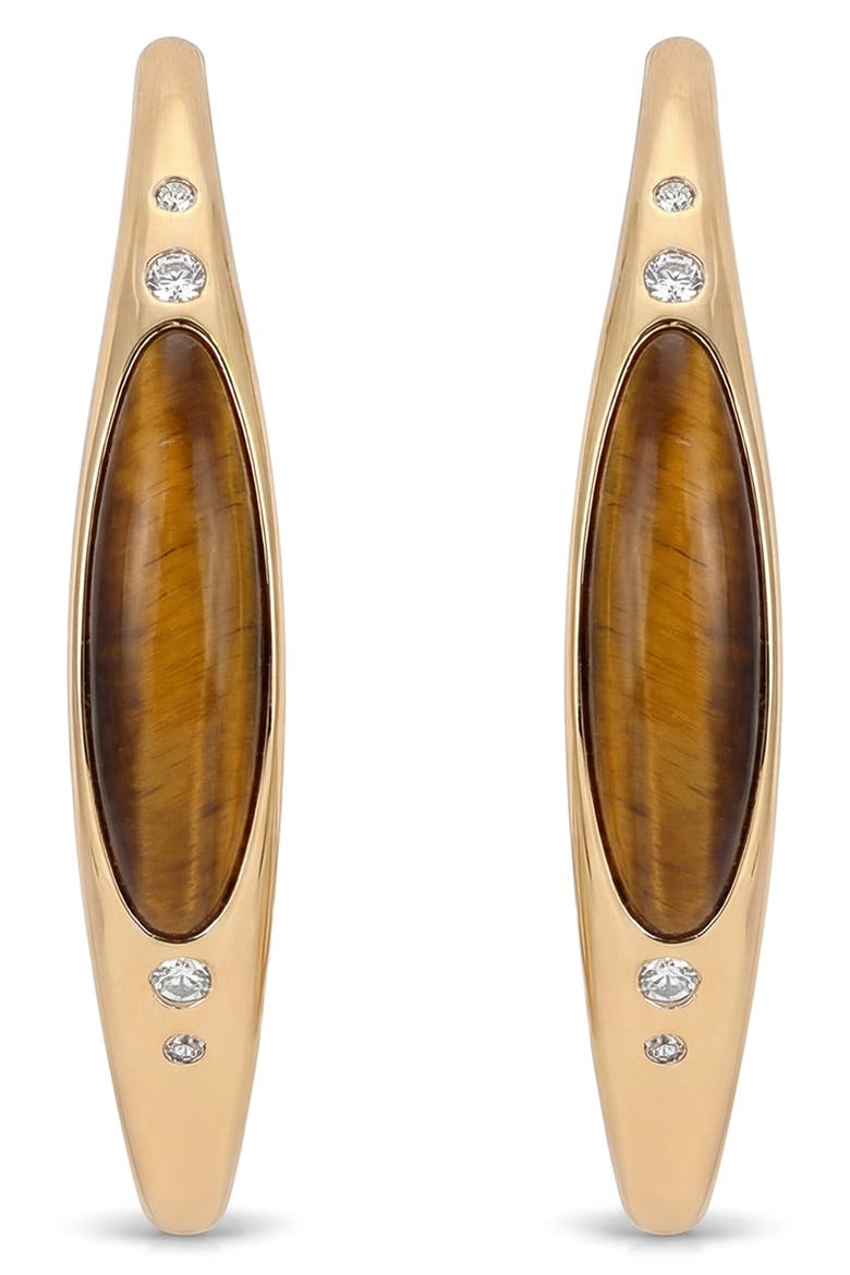 Solstice 18k Gold Plated Tiger Eye Hoop Earrings, Alternate, color, TIGERS EYE