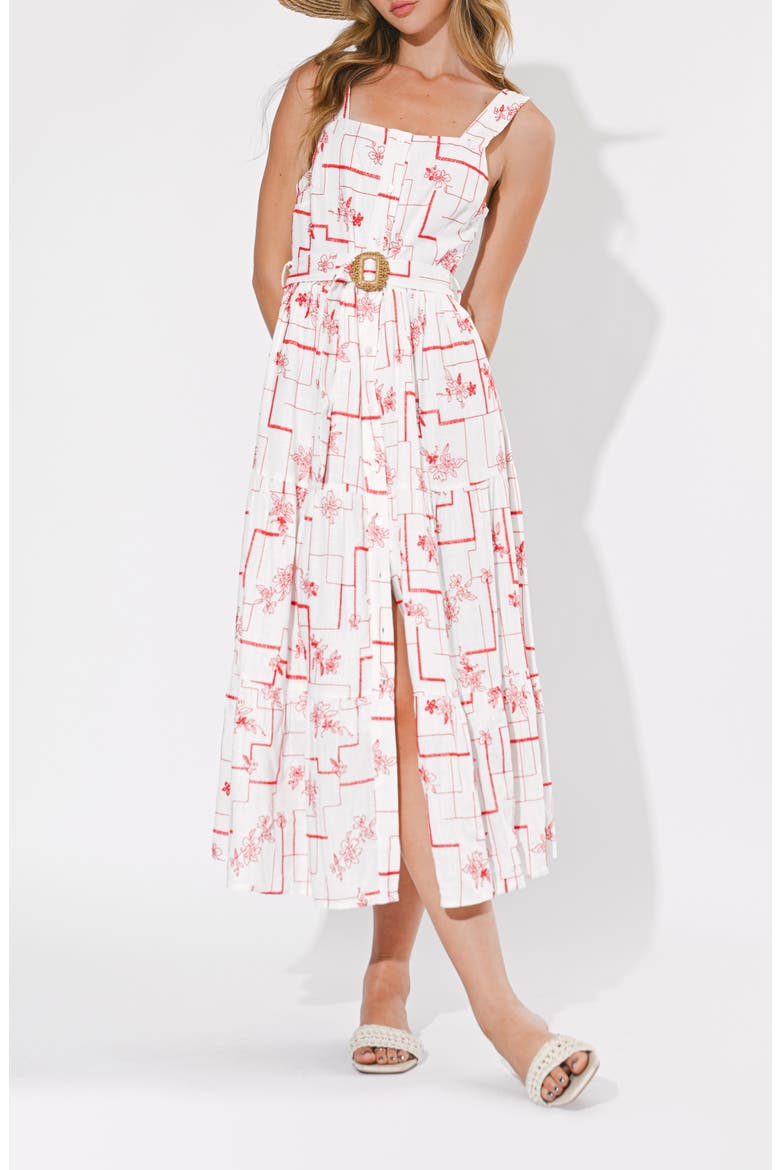 Violet Embroidery Midi Dress, Alternate, color, WHITE/ RED