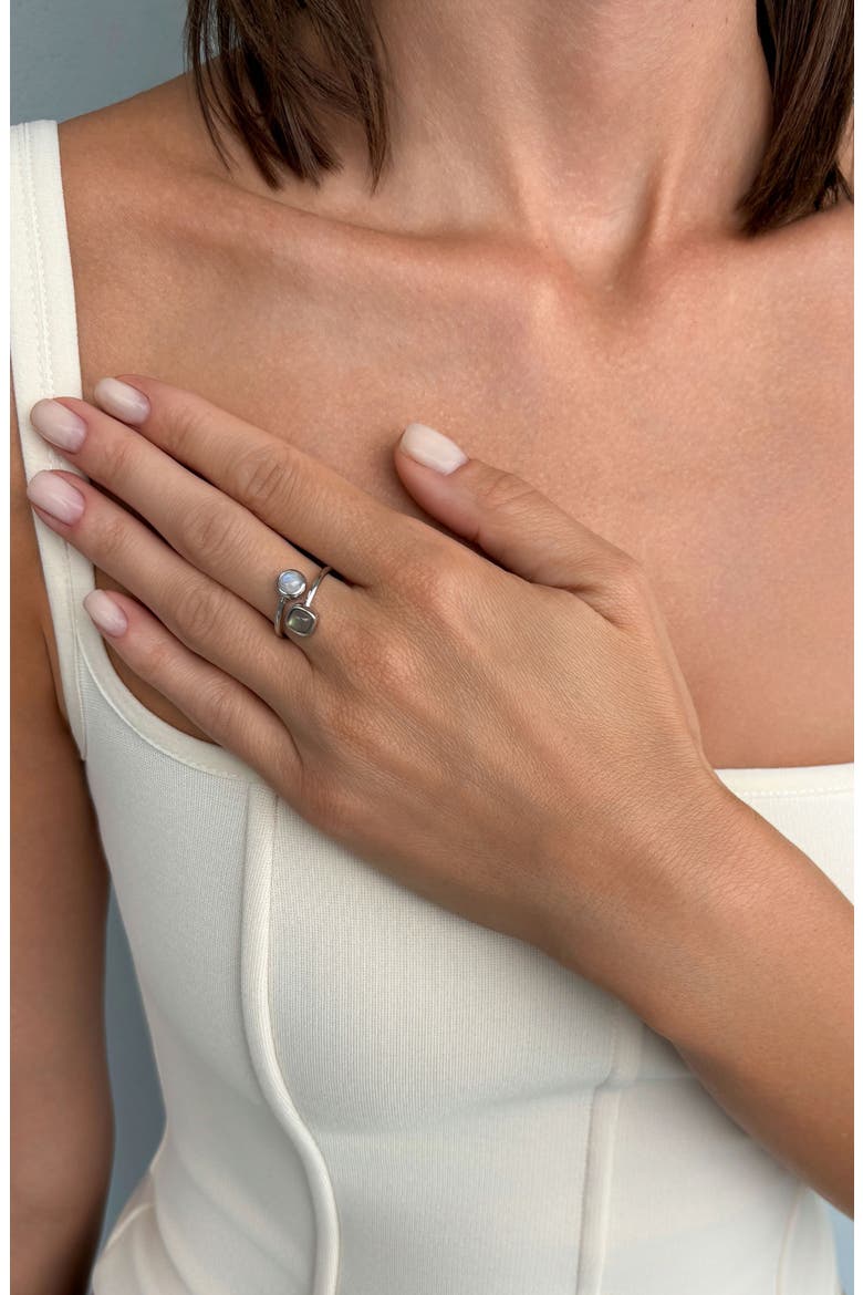 Labradorite and Moonstone Bypass Ring, Alternate, color, GREEN/ WHITE