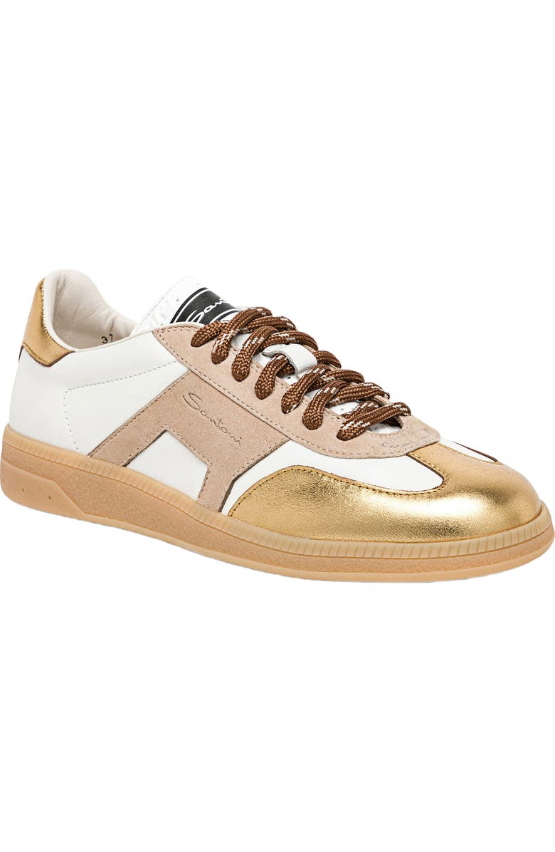 Santoni Women's leather and suede DBS Oly sneaker, Alternate, color, White/Beige/Silver