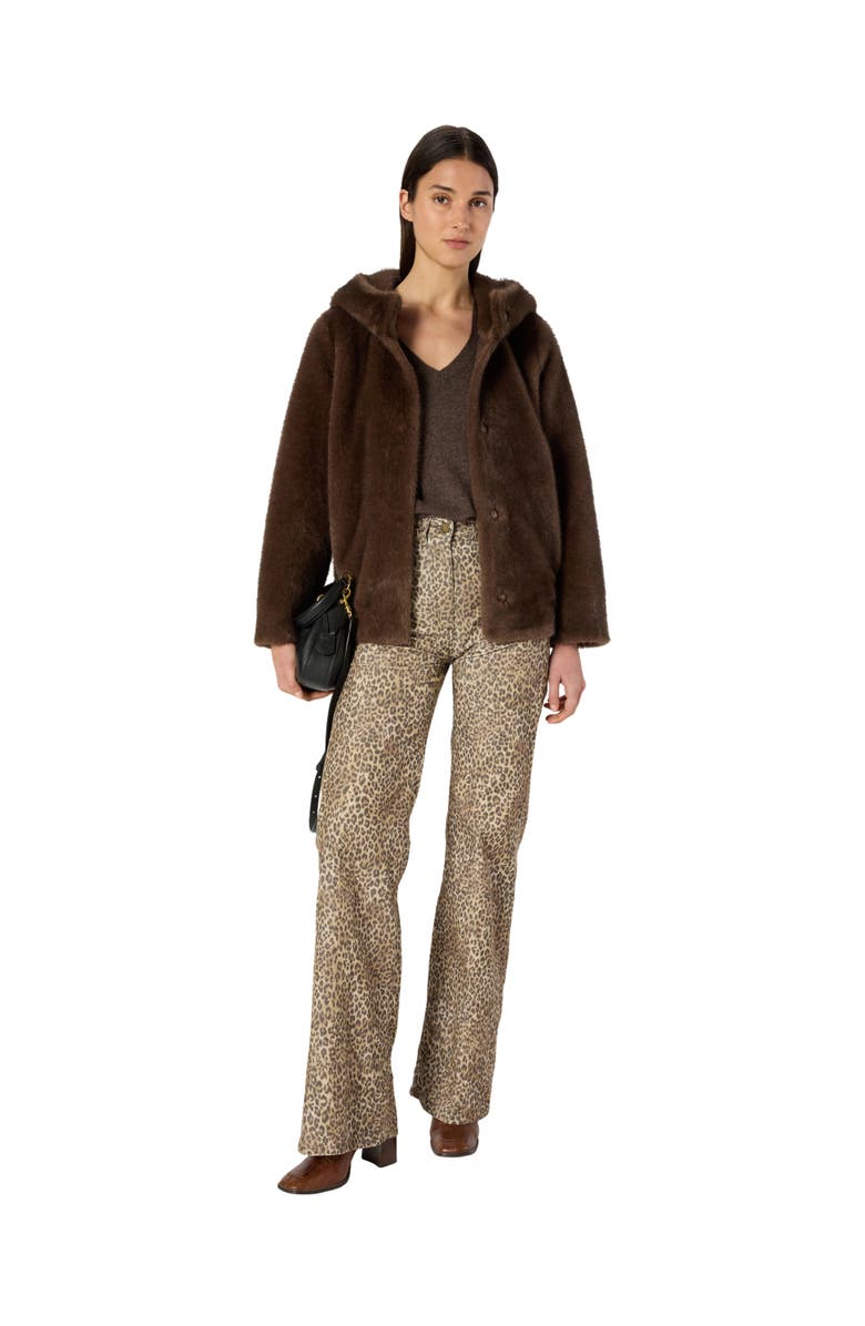 GERARD DAREL Morgane Hooded Faux Fur Coat, Alternate, color, Cigar