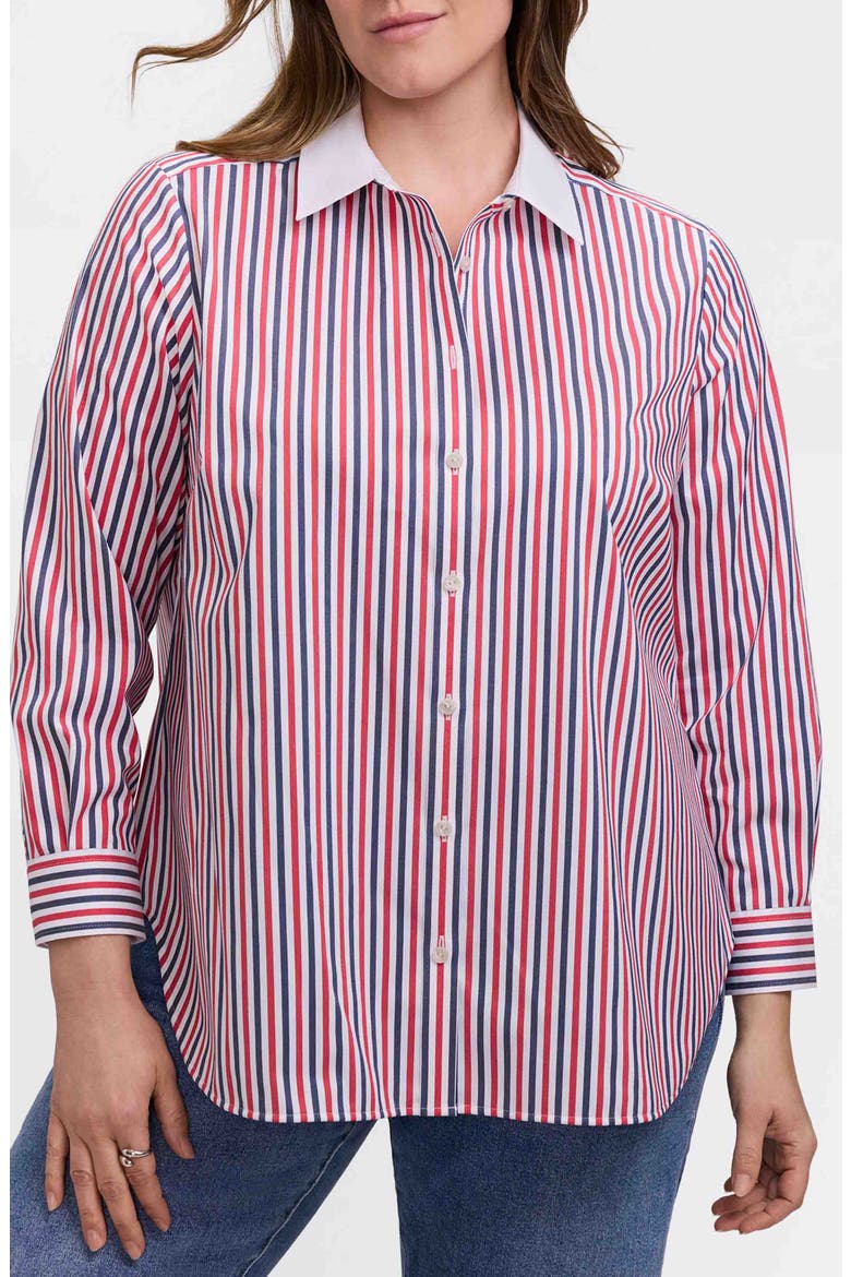 Stripe Boyfriend Button-Up Shirt, Main, color, NAVY BLUE/ RED