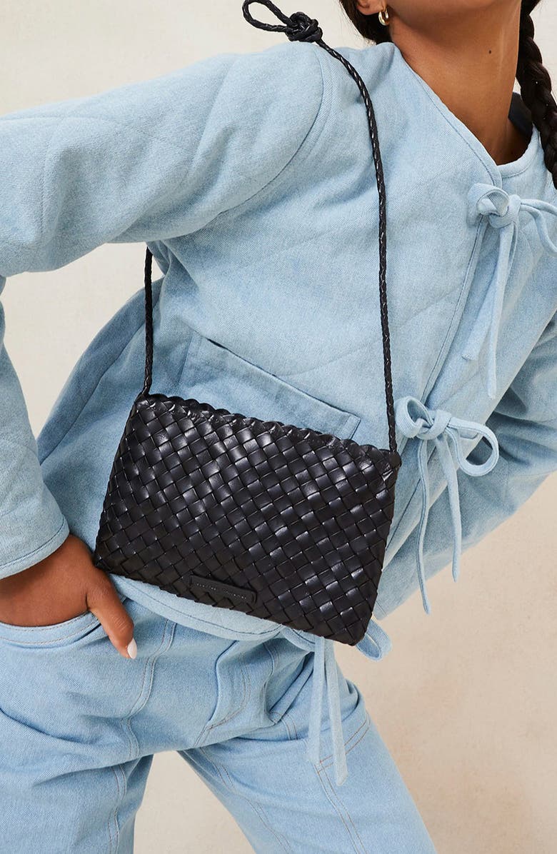 Loeffler Randall Marison Woven Leather Crossbody Pouch, Alternate, color, Black
