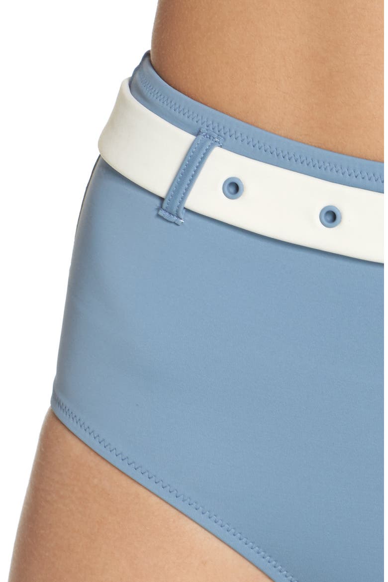 The Quinn Belted High Waist Bikini Bottoms, Alternate, color, ICE