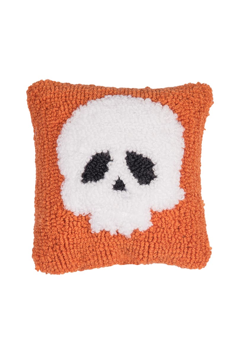 C&F Home Skull Motif Mini Throw Pillow Hooked Halloween Accent Pillow 8" x 8", Main, color, Orange