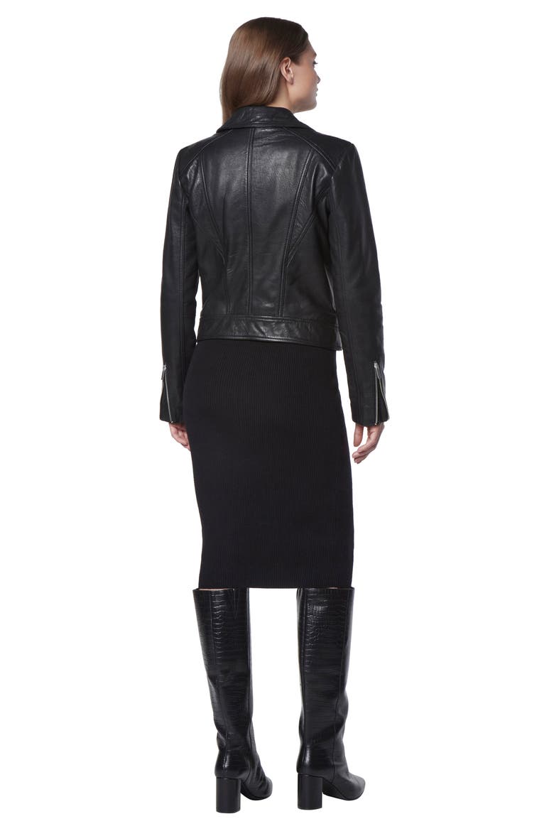 Carnegie French Bubble Lambskin Moto Jacket, Alternate, color, BLACK