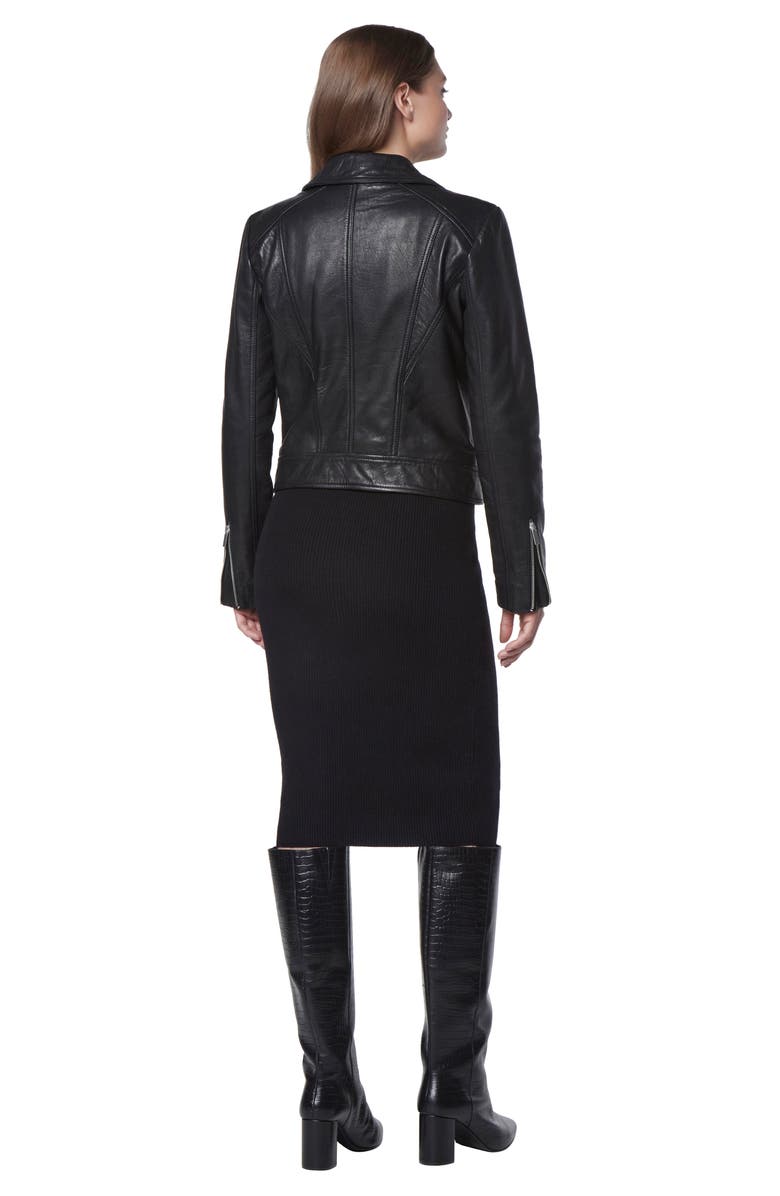 Andrew Marc Carnegie French Bubble Lambskin Moto Jacket, Alternate, color, Black