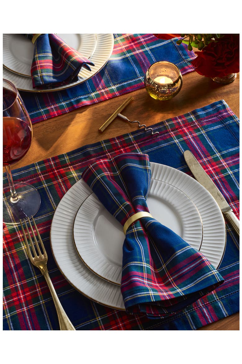 Windsor Set of 4 Tartan Cotton Napkins, Alternate, color, NAVY
