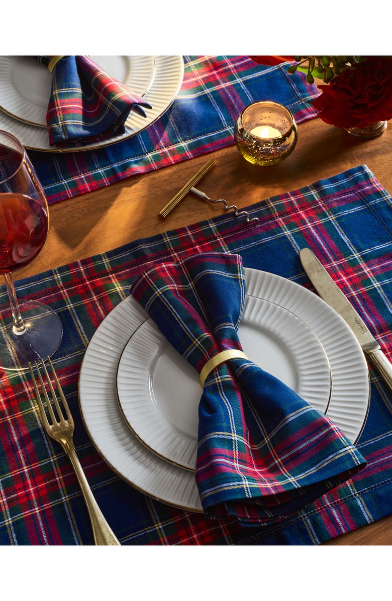 Petite Plume Windsor Set of 4 Tartan Cotton Napkins, Alternate, color, Navy