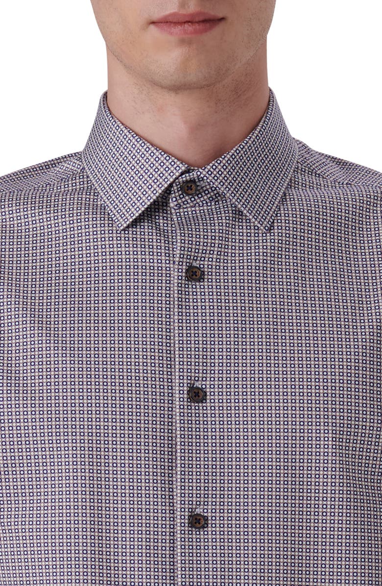 Bugatchi OoohCotton<sup>®</sup> Dot Print Short Sleeve Button-Up Shirt, Alternate, color, Caramel