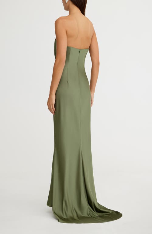 Significant Other Lucile Strapless Satin Gown With Train In Pesto
