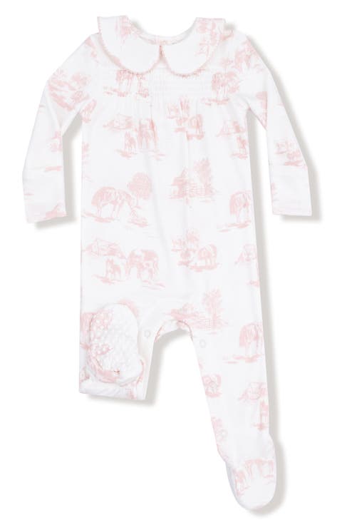 Farm Toile Print Peter Pan Collar Footie (Baby)
