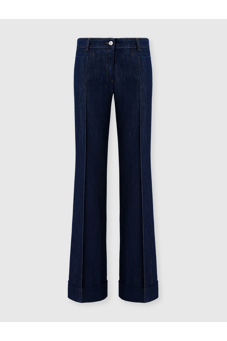 Flared Denim Trousers With Turn-up Hem And Center Crease, Main, color, Denim Blue