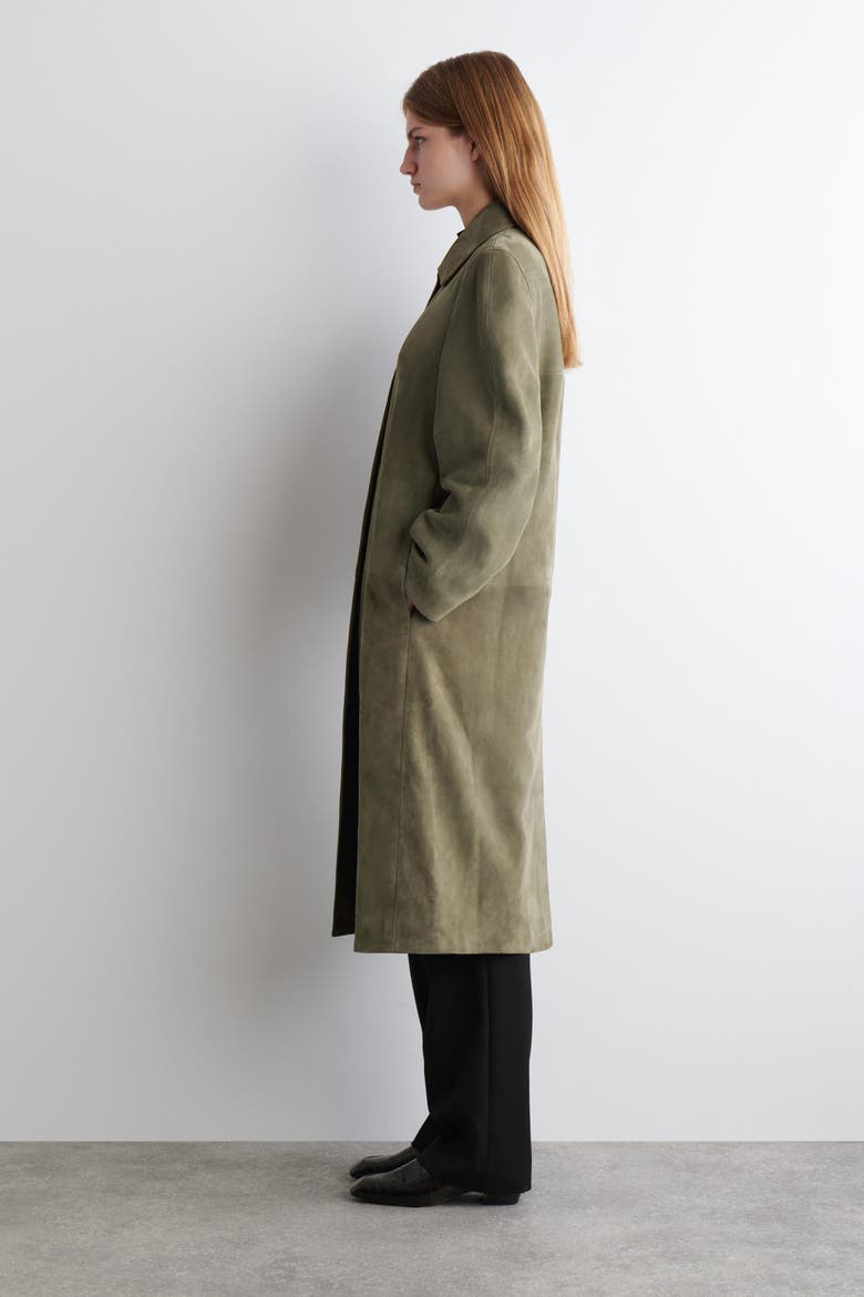 Collared Suede Long Coat, Alternate, color, KHAKI
