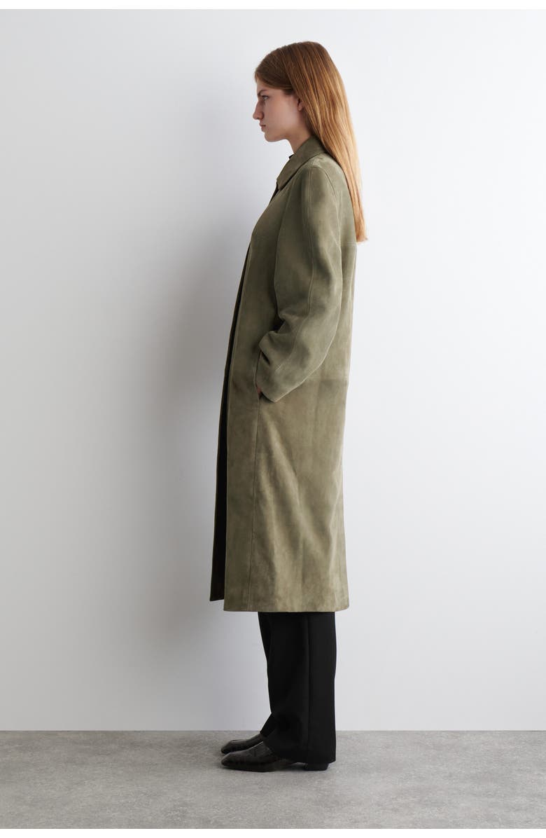 COS Collared Suede Long Coat, Alternate, color, Khaki