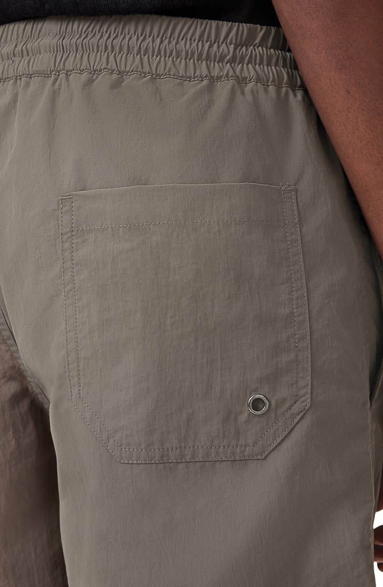 AllSaints Underground Logo Print Swim Trunks, Alternate, color, Ash Khaki Green