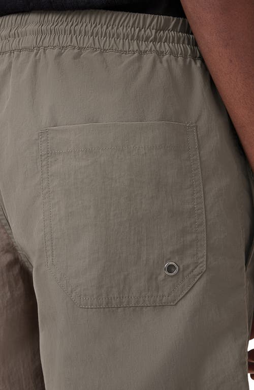 Allsaints Underground Logo Print Swim Trunks In Ash Khaki Green
