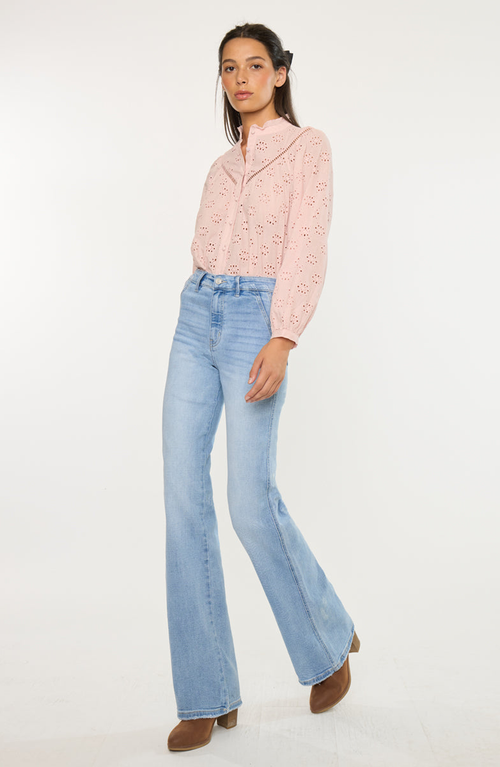 Kancan Jeanette Ultra High Rise Flare Jeans In Brown