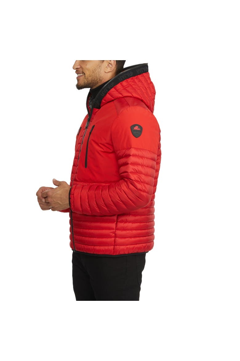 Finn Lightweight Mixed Media Puffer with Fixed Hood, Alternate, color, Current Red