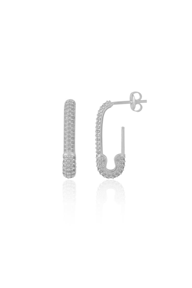 Pave Stud Safety Pin Earring Jewelled Sterling Silver, Main, color, Silver