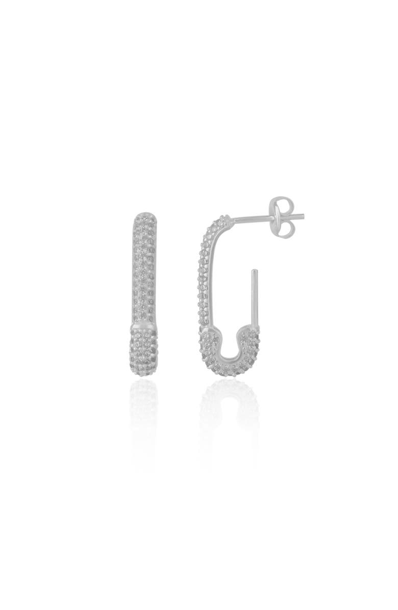 Spero London Pave Stud Safety Pin Earring Jewelled Sterling Silver, Main, color, Silver
