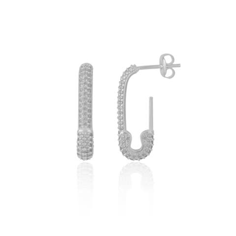 Pave Stud Safety Pin Earring Jewelled Sterling Silver